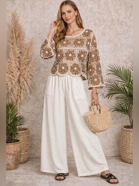 3 Piece Bundle Deal- Knit Top, Tank Top, Wide Leg Pants